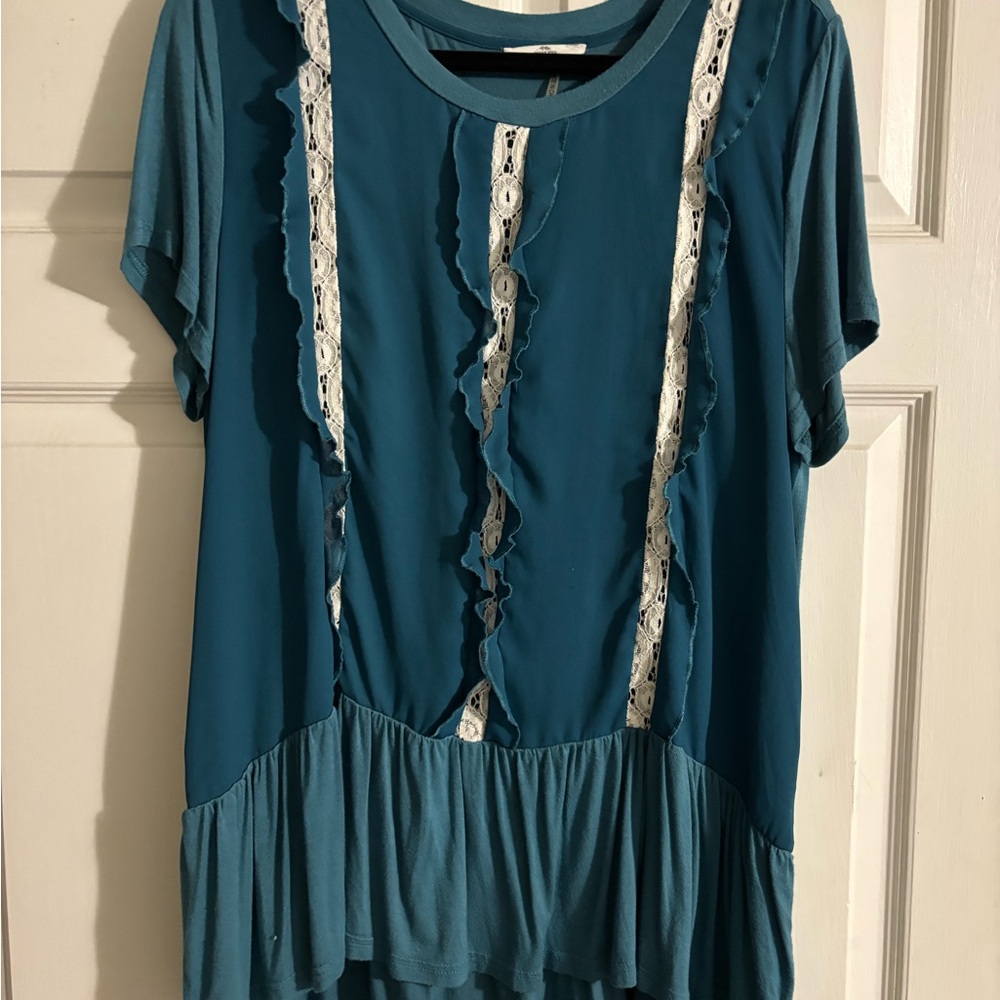 Teal Lace Trim Women's Top